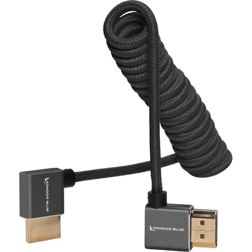 Kondor Blue RIGHT ANGLE FULL HDMI CABLE FOR ON-CAMERA MONITORS 12"-24" BRAIDED COILED (Raven Black)