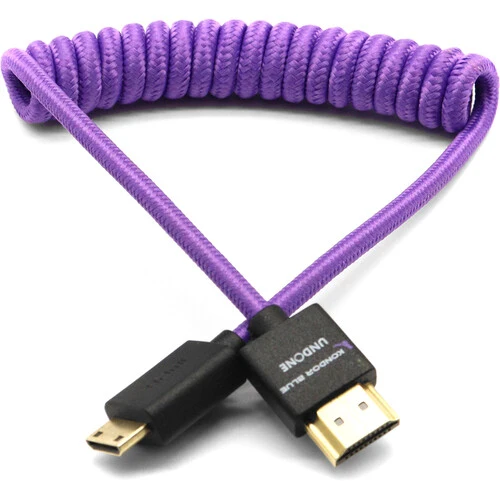 Kondor Blue Gerald Undone MK2 Mini HDMI to Full HDMI Cable 12"-24" Coiled (Purple)