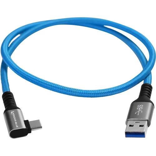 Kondor Blue USB A TO USB C RIGHT ANGLE HIGH SPEED DATA AND POWER CABLE 3A 60W 5G (2 FEET)
